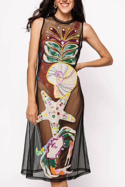 Queen Of Sparkles - Mesh Multi Shell Coverup Midi Dress