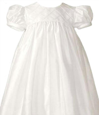 Little Things Mean a Lot Girl's Silk Dupioni Christening Baptism Gown With Lattice Bodice in white - kids' dress - detail view
