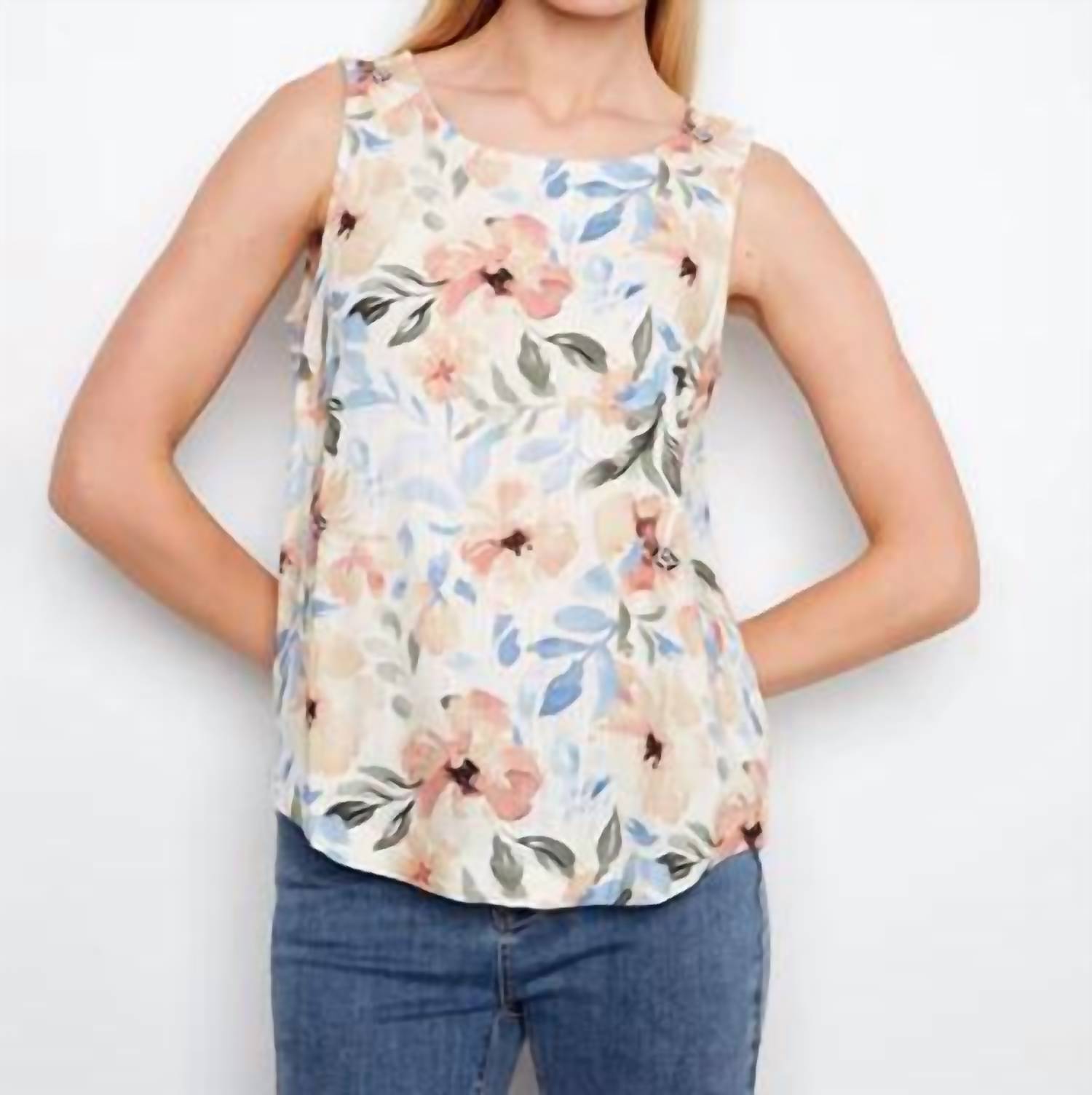 Charlie B - Printed Sleeveless Linen Blend Blouse