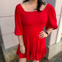 Apricot - Square Neck Puff Sleeve Dress
