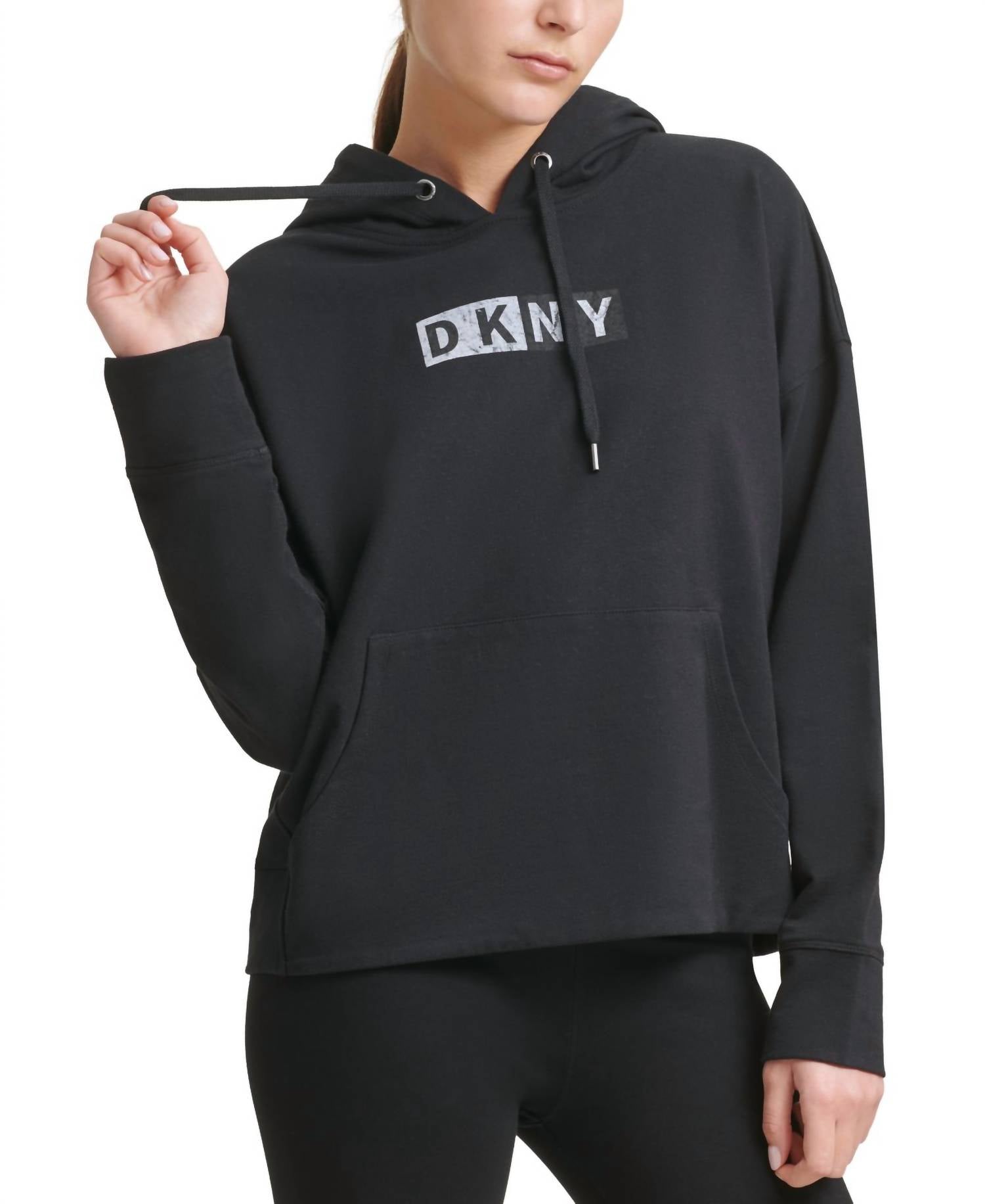 Dkny - DKNY Womens Activewear Sport Logo Hooded Cotton Sweatshirt