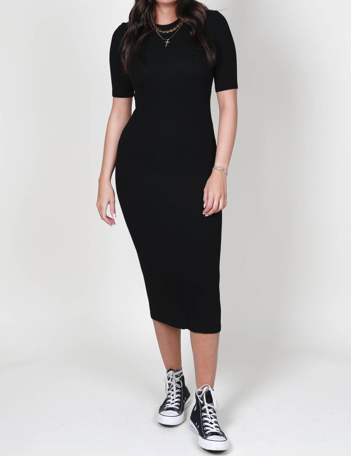 Enza Costa - Silk Rib Half Sleeve Midi Dress