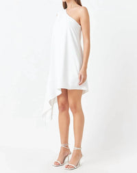English Factory - Women's Shoulder Pintucked Asymmetrical Mini Dress