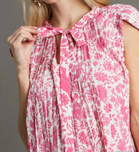 Umgee - Pleated Sleeveless Tie Neck Short Dress