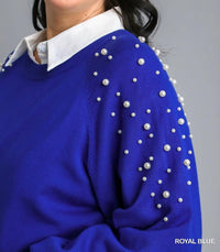 Round Neck Pullover Sweater With Long Sleeve Pearl Details