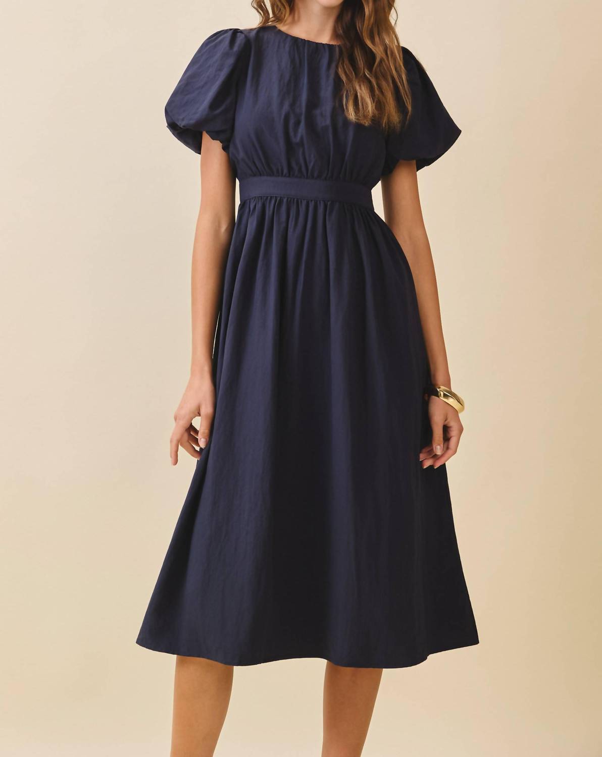 TCEC Puff Sleeve Midi Dress in navy - women's dress - view 4