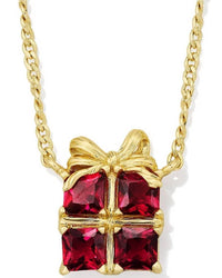 Kendra Scott Women's Present Short Pendant Necklace in gold red crystal - women's jewelry - detail view