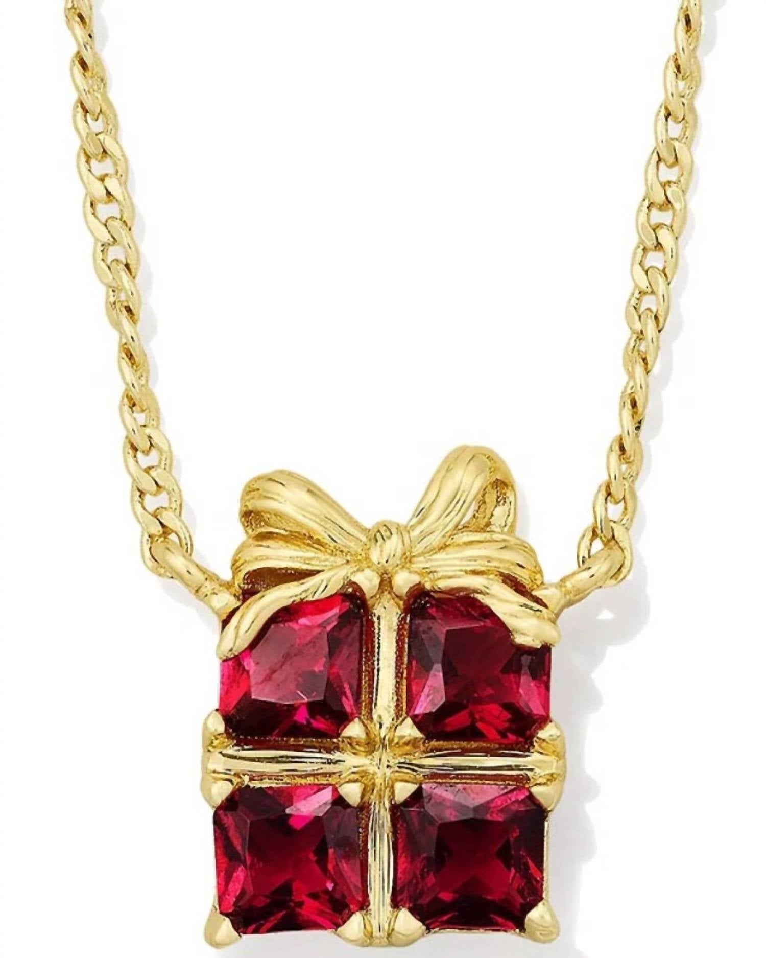 Kendra Scott Women's Present Short Pendant Necklace in gold red crystal - women's jewelry - detail view
