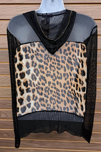 Pinklicious - Women's Leopard Chiffon Black Mesh Zip Up Jacket