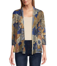 Multiples - Floral Mesh Draped Front Jacket
