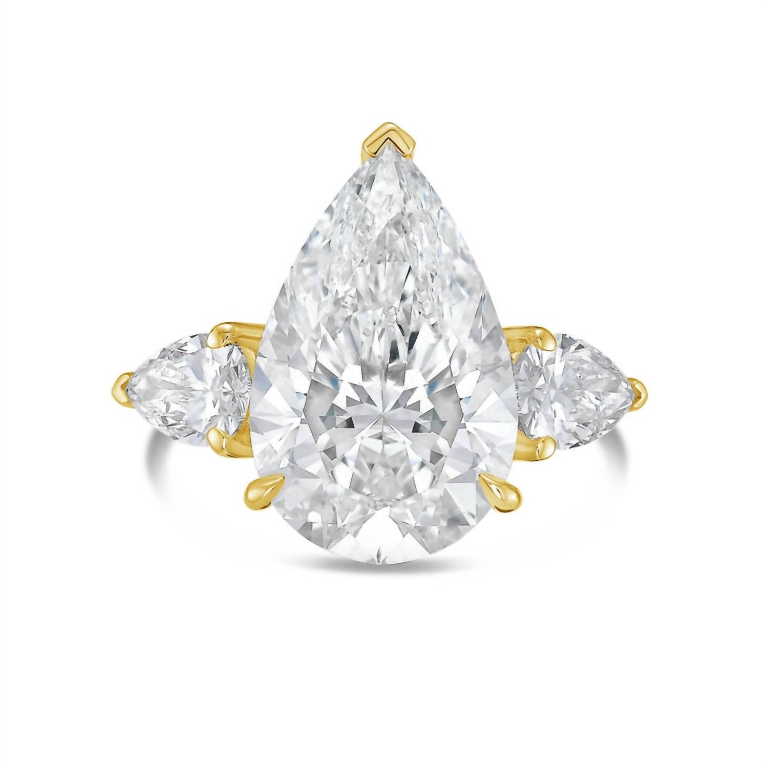 Diana M Jewels - Women's Diamond Pear Shape Three Stone Ring (12ct Center And 1.50 Cts On Sides)
