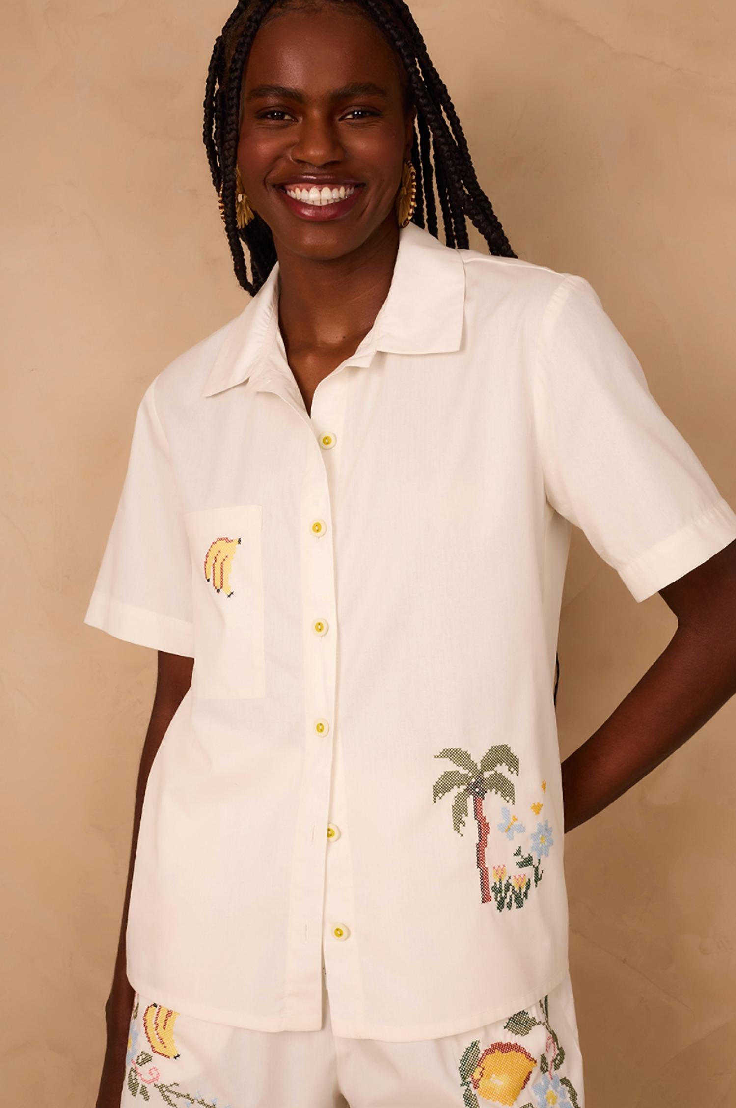 Dress To - Tropical Embroidered Shirt Top