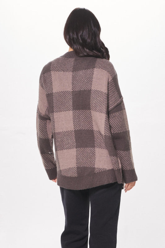 Plaid Checker Soft Knit Cardigan