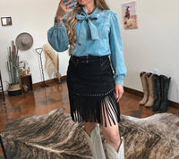 Rock & Roll Denim - The Studded Fringe Buckle Skirt
