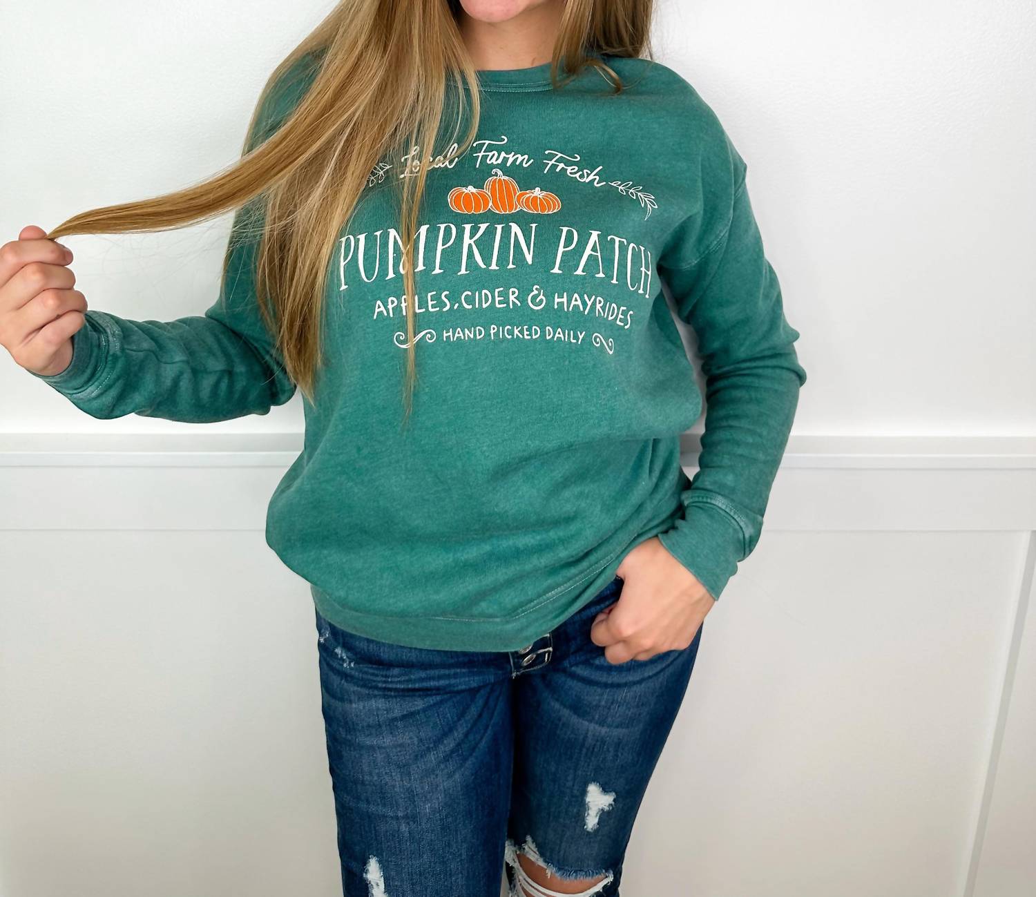 Oat Collective - Pumpkins Long Sleeve Graphic Crewneck Sweatshirt