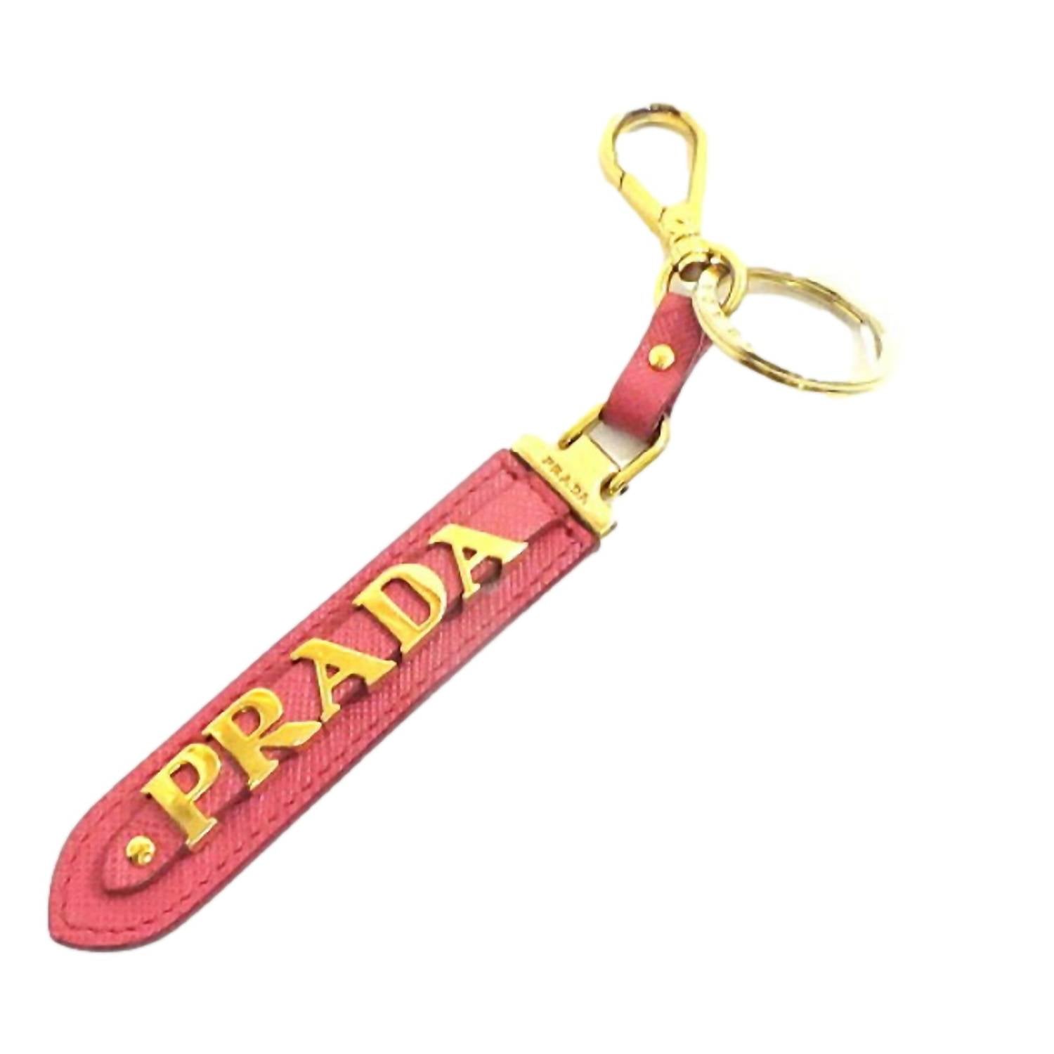 Prada - Women's Peony Saffiano Leather Clip Keychain With Logo Lettering