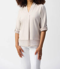 Joseph Ribkoff - Mesh Insert 3/4 Sleeve V-neck Top