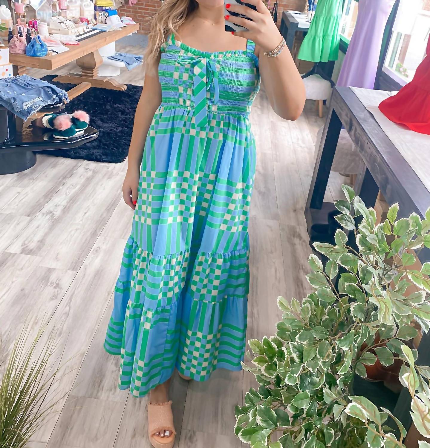 Peach Love - Poppy Plaid Midi Dress