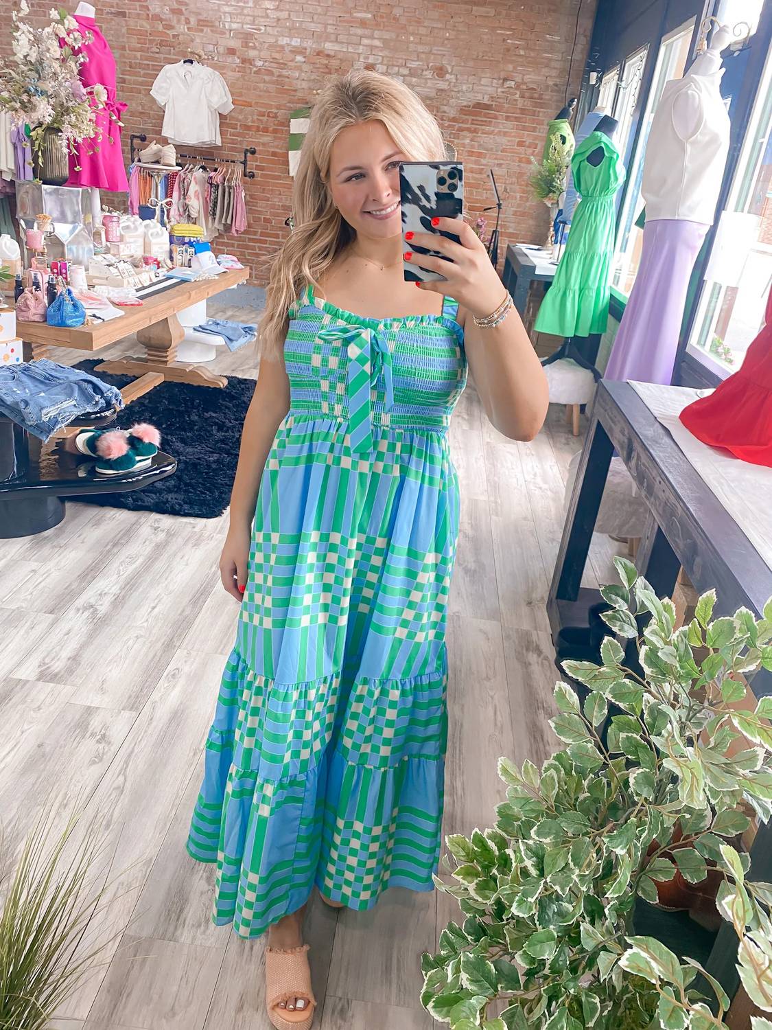 Peach Love - Poppy Plaid Midi Dress