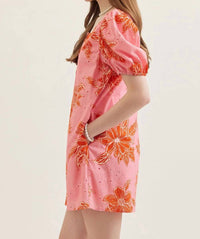 Entro - Botanical Print Puff Sleeve Mini Dress