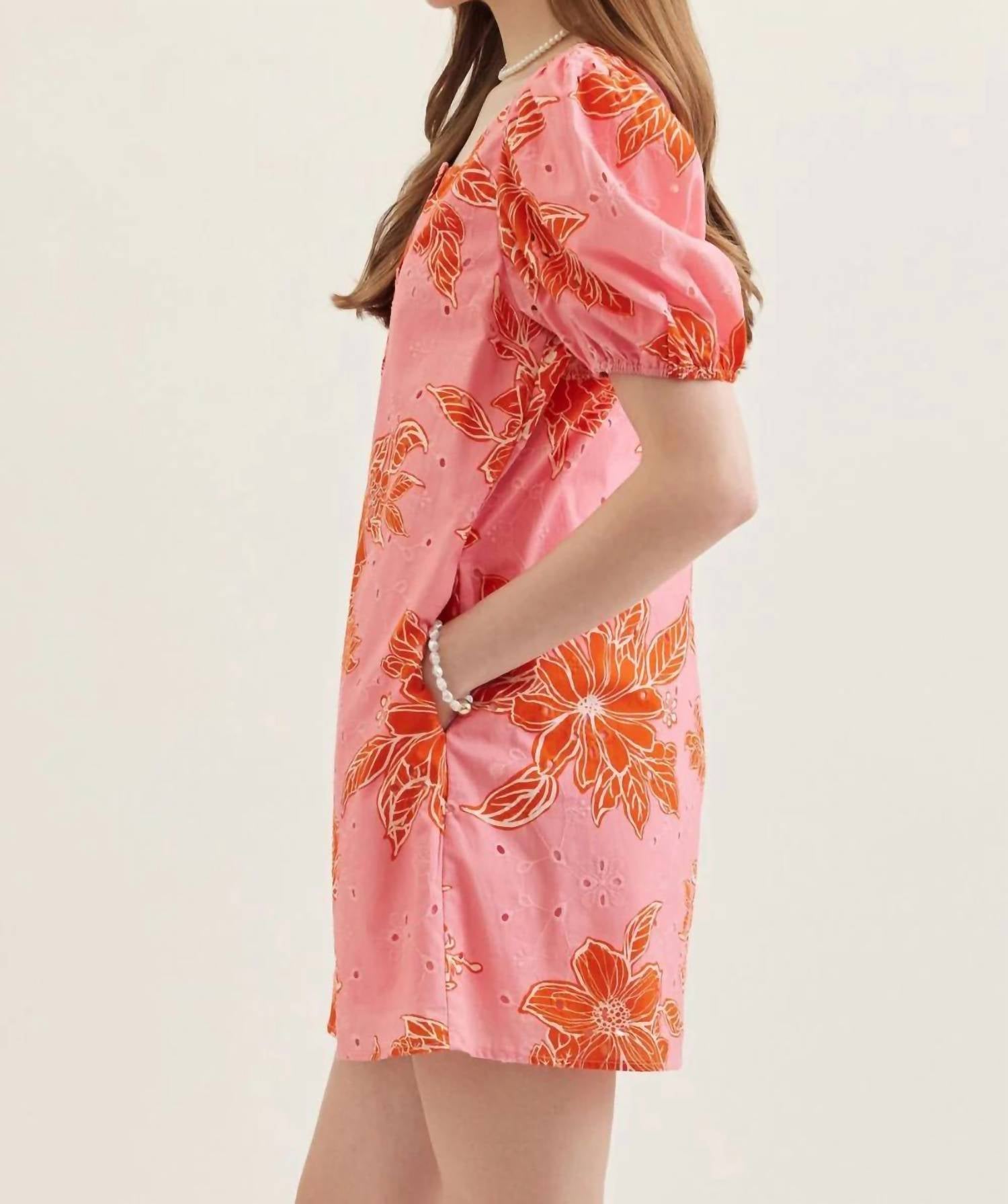 Entro - Botanical Print Puff Sleeve Mini Dress