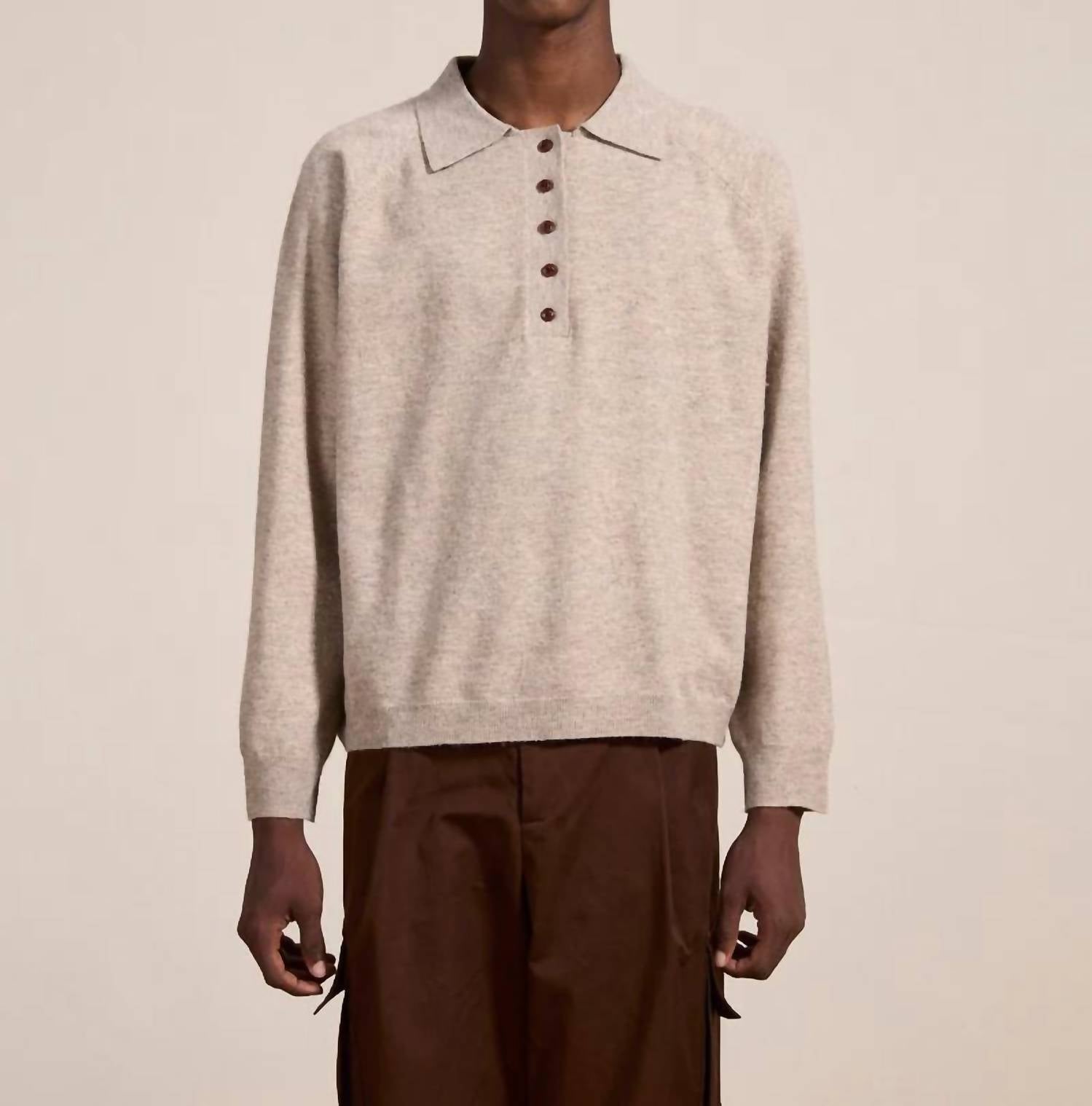 Found - Hay Collared Knit Henley Raglan Sleeves Sweater