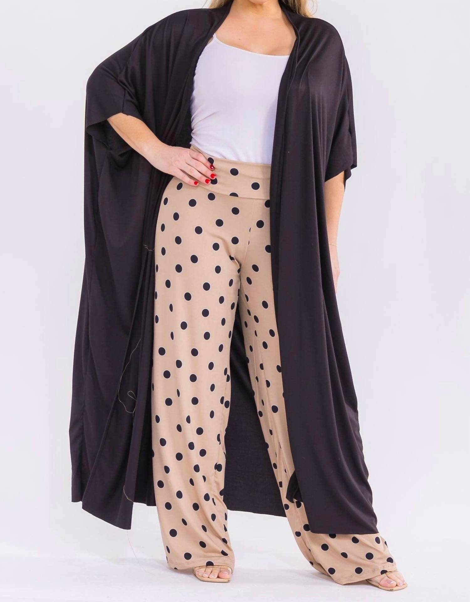 Karen T Design Dotted Print Pant Set in beige - women's sleepwear