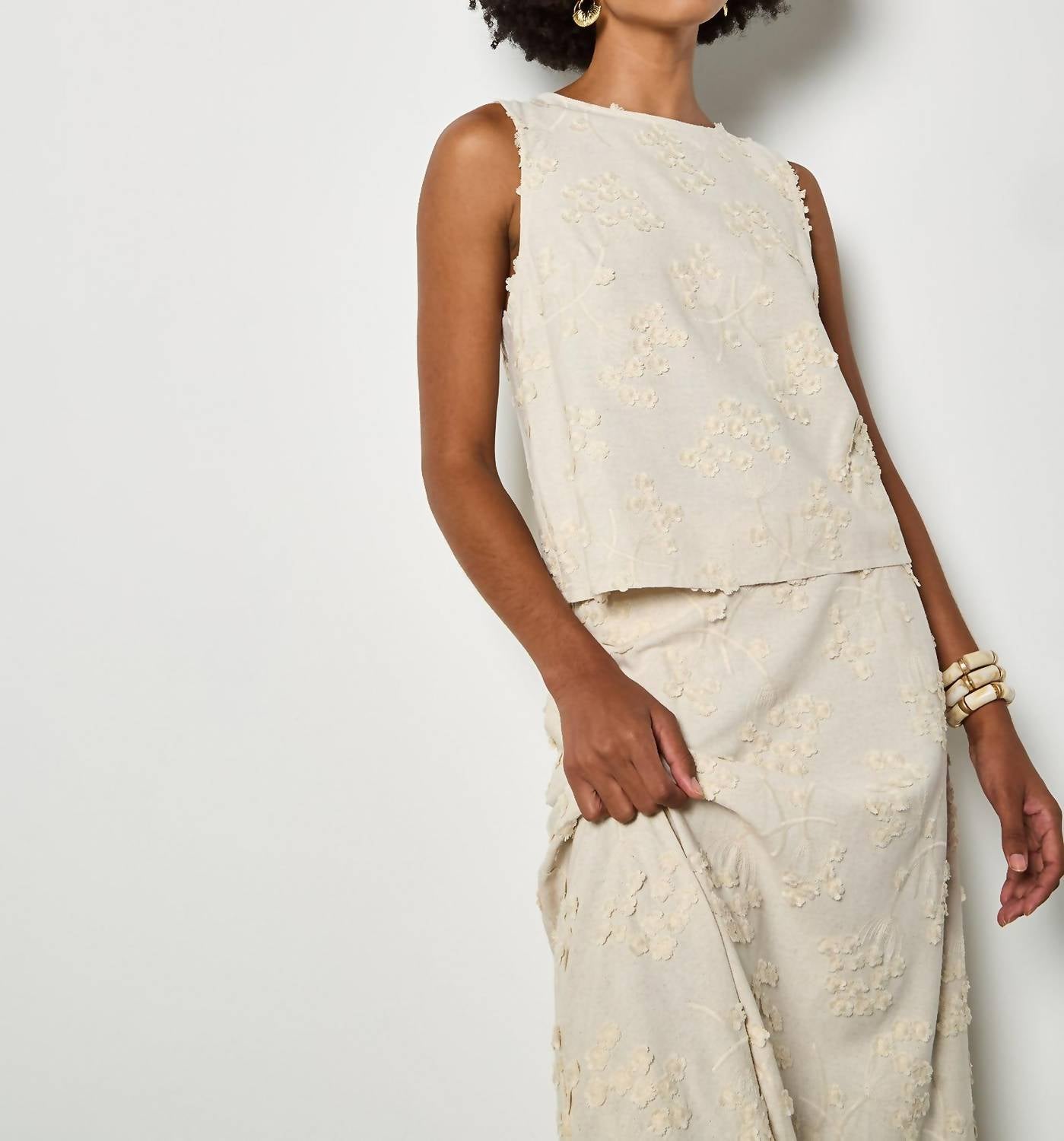 Apricot - Dandelion Embroidered Linen Top