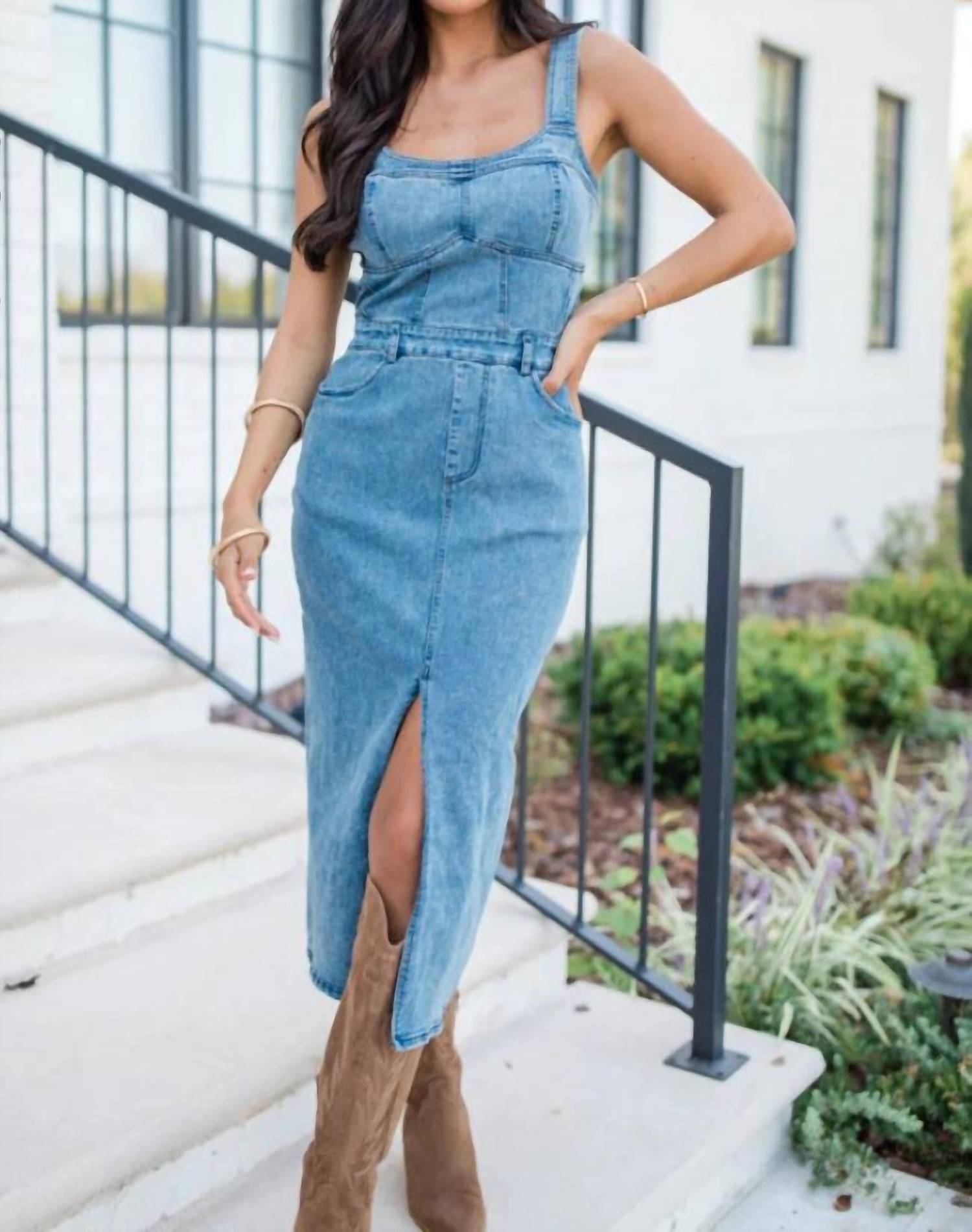 Veveret - Vintage Denim Slit Dress