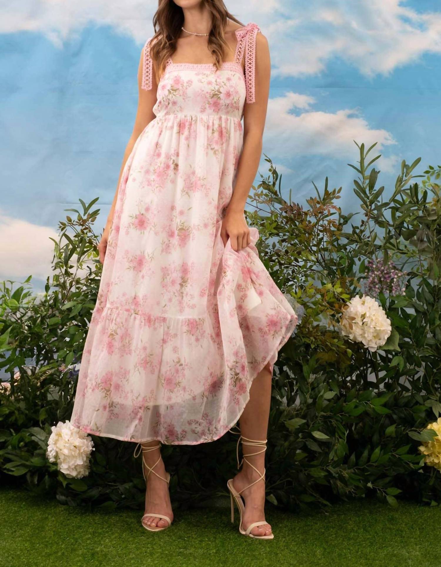 Blu Pepper - Sadie Floral Crochet Lace Strap Maxi Dress
