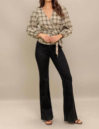 Flying Tomato - Plaid Flannel Wrap Blouse