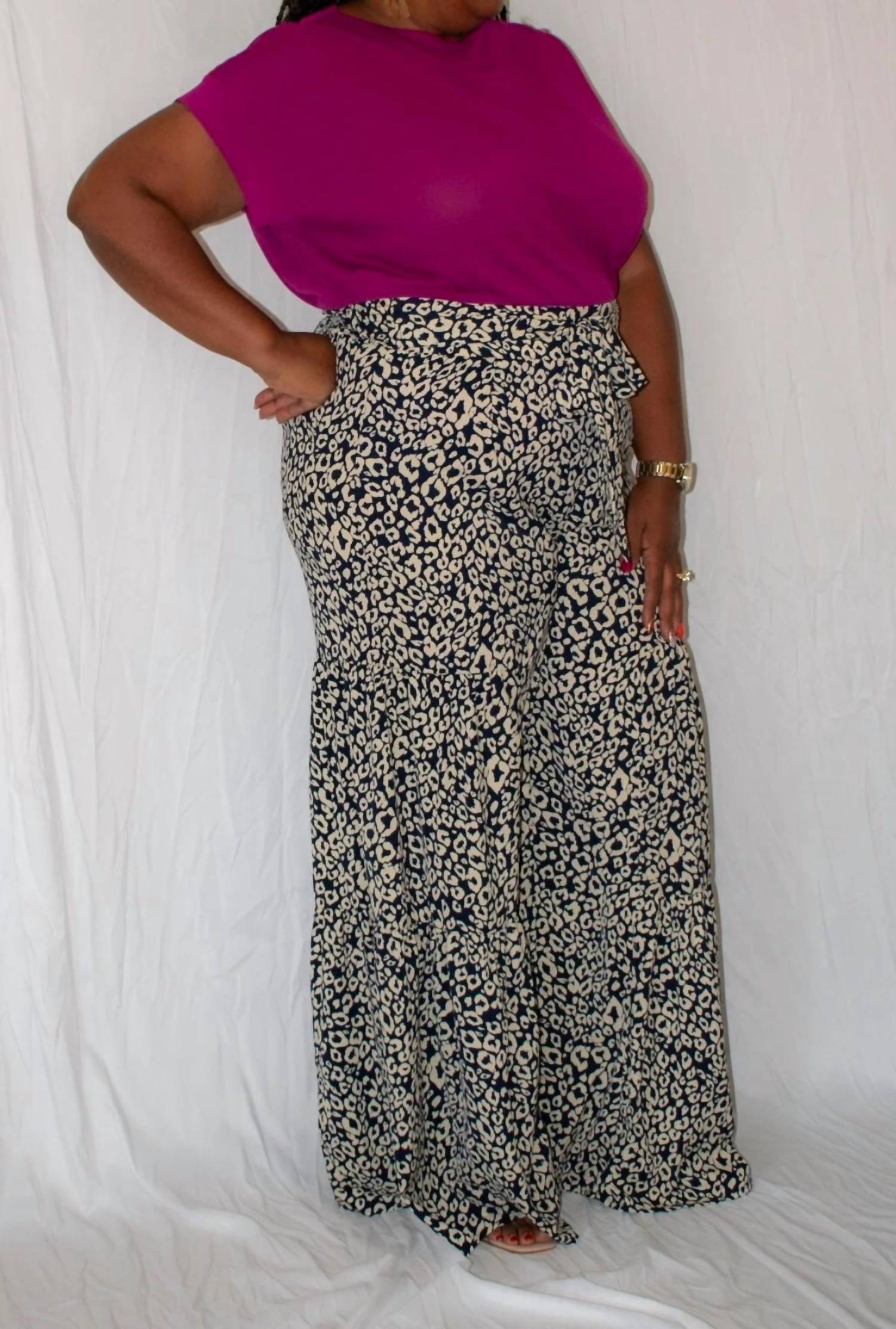 Blue Velvet - Cheetah Print Wide Leg Pant - Plus