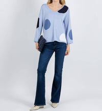 Olivia by Habitat Mixed Dot V-neck Sweater in rain - women's sweater - detail view