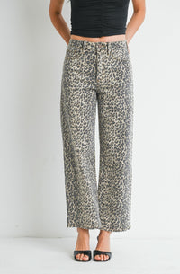 JUST BLACK DENIM Leopard Straight Leg Jeans in brown - women's pants