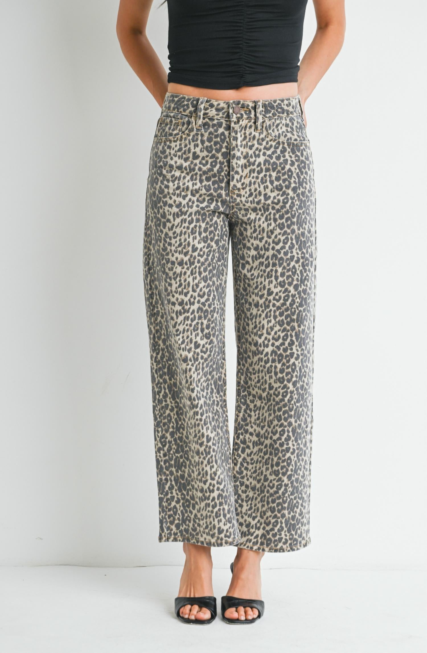 JUST BLACK DENIM Leopard Straight Leg Jeans in brown - women's pants