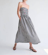 Tach - Betsy Strapless Gingham Floral Decal Dress