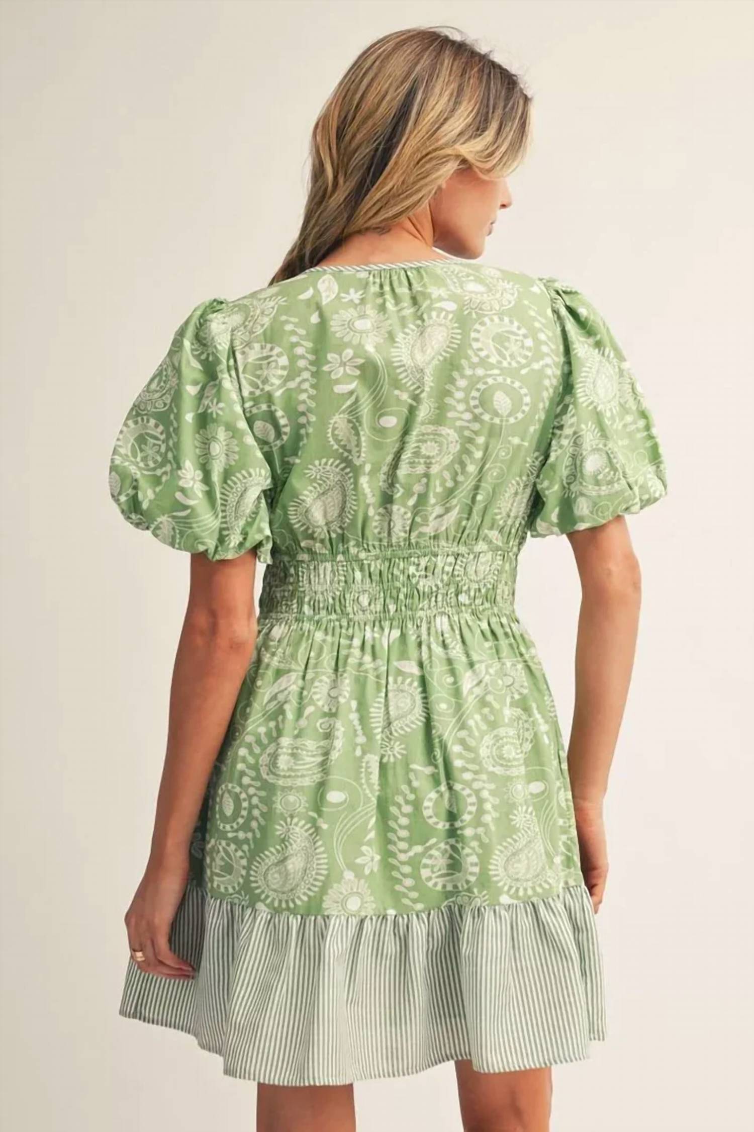 Jodifl - Paisley Pattern Short Puff Sleeve Dress