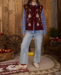 Blu Pepper Floral Sweater Vest in burgundy - women's sweater