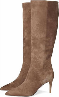PELLE MODA Women's Lidya Heeled Tall Boots in taupe suede - women's shoe