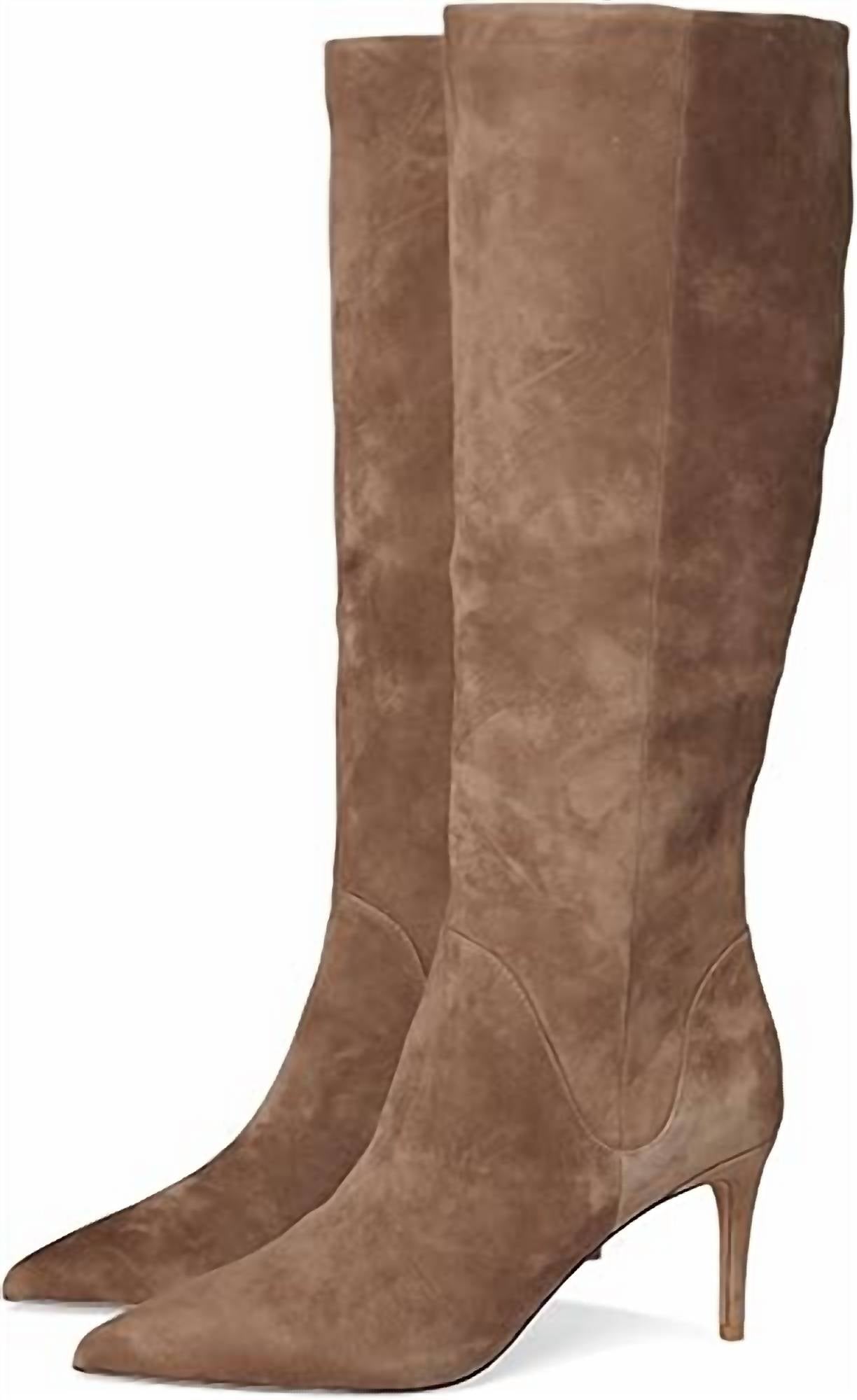 PELLE MODA Women's Lidya Heeled Tall Boots in taupe suede - women's shoe