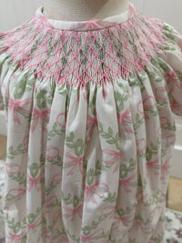 City Beautiful - Kids Smocked Bow Floral Bishop Dress
