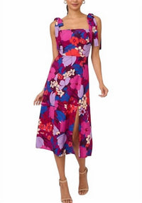 Adrianna Papell Bold Floral Midi Dress in vibrant pink purple - women's dress