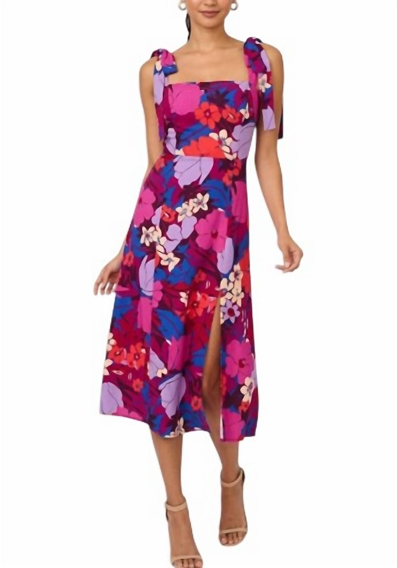 Adrianna Papell Bold Floral Midi Dress in vibrant pink purple - women's dress