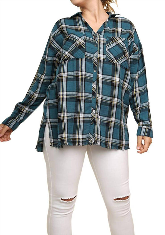Umgee - Plaid And Frayed Cotton Top - Plus