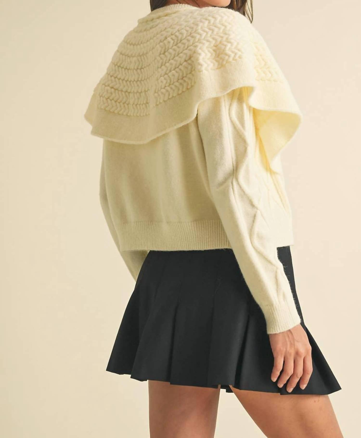 Eb Luxe - Cape-effect Cable Knit Cardigan