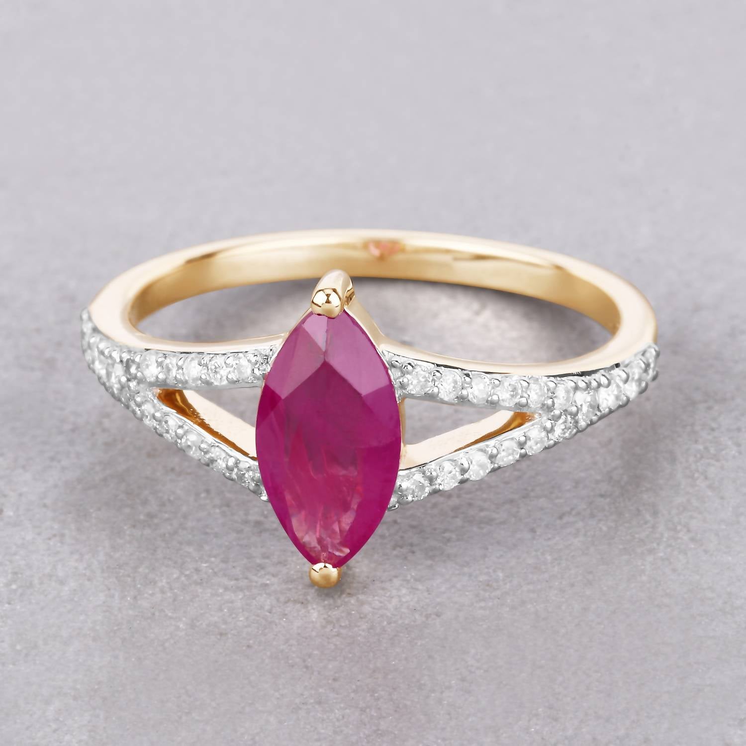 Diana M Jewels Women's Marquise Natural Ruby Fashion Ring (1.58 Ct) - Classic in 14k yellow gold - women's jewelry - detail view