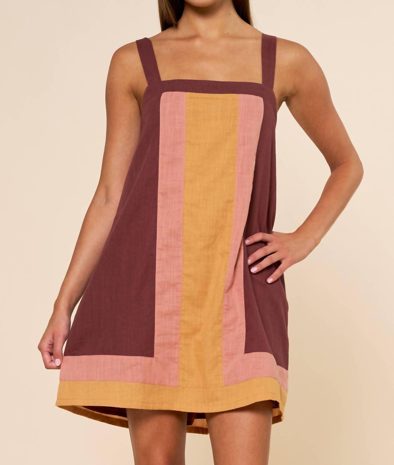 Lalavon - Color Block Sleeveless Mini Dress