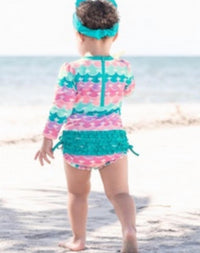 Rufflebutts - Kid's Mermaid One Piece Rash Guard Swimsuit