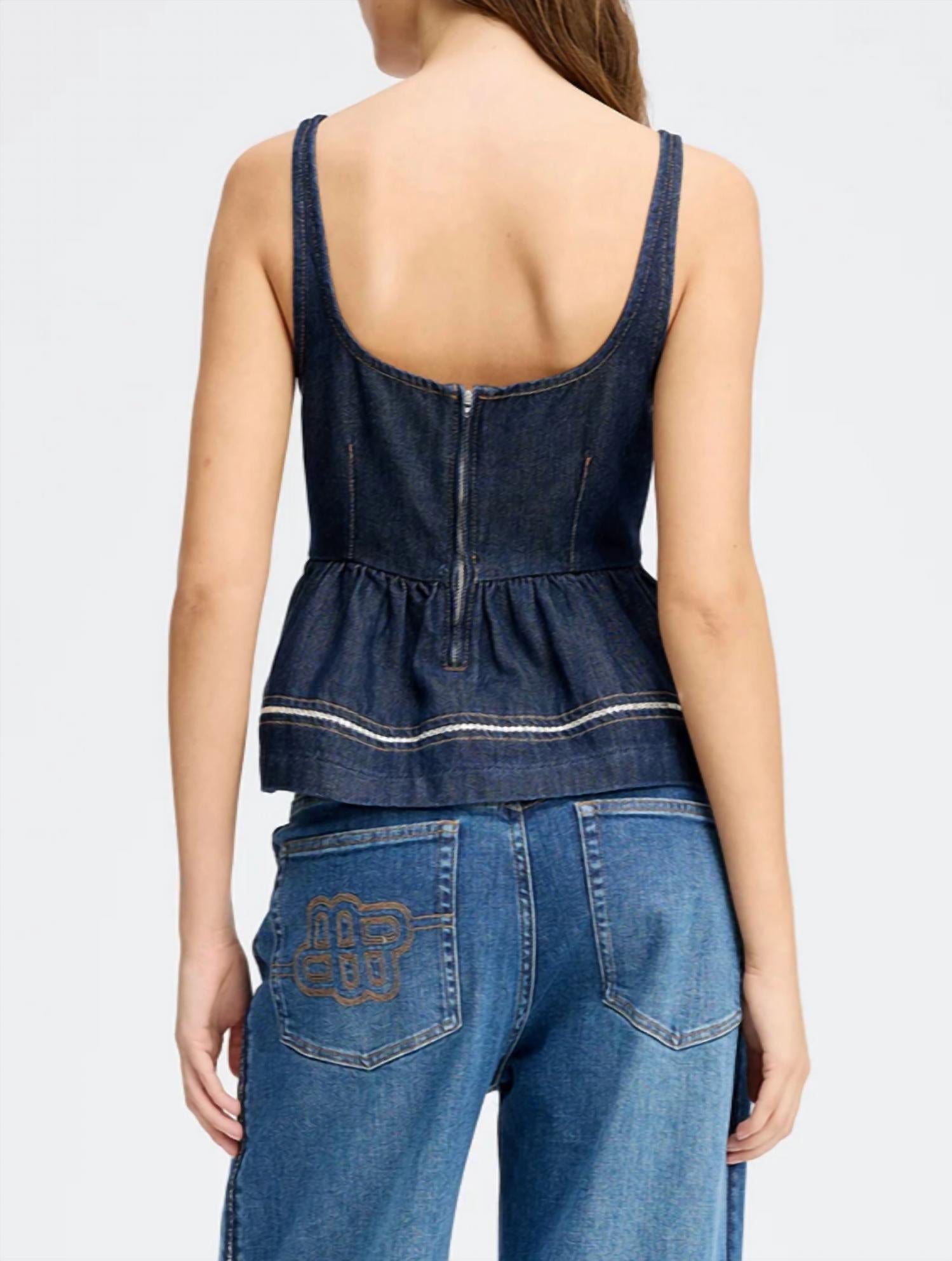 MUNTHE Rulst Peplum Top in blue - women's blouse - detail view