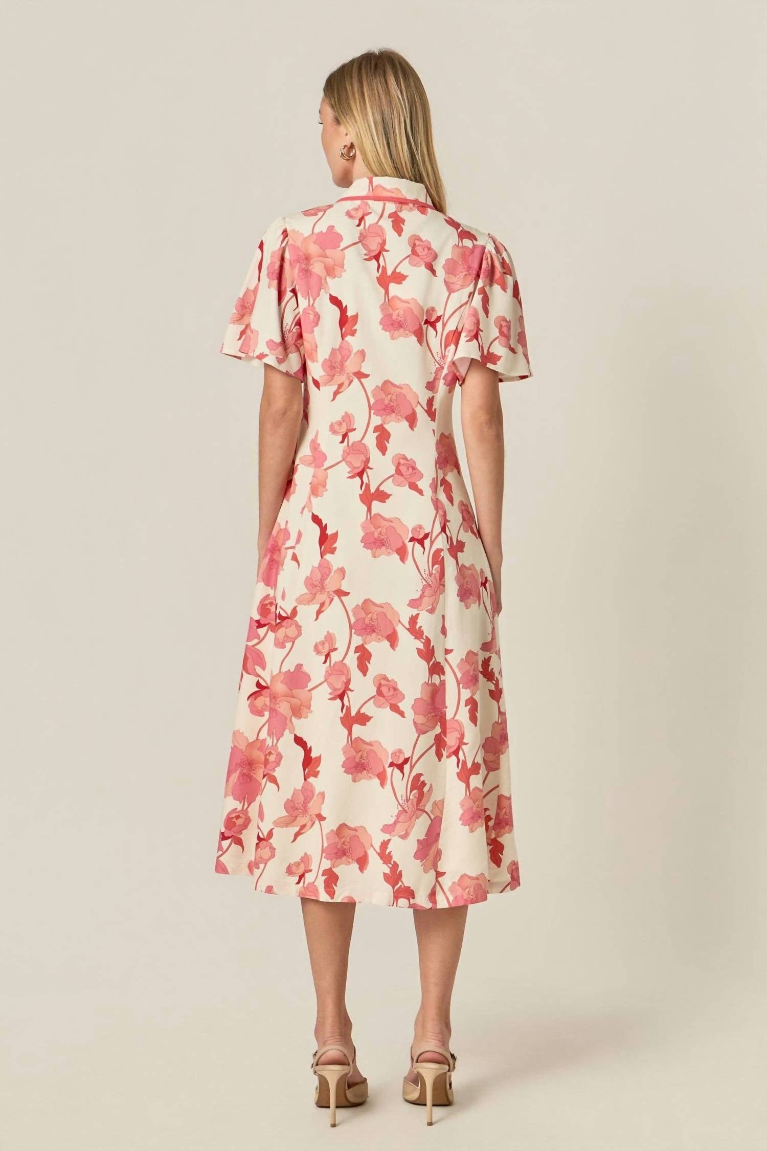English Factory - Floral Button Front Midi Shirt Dress